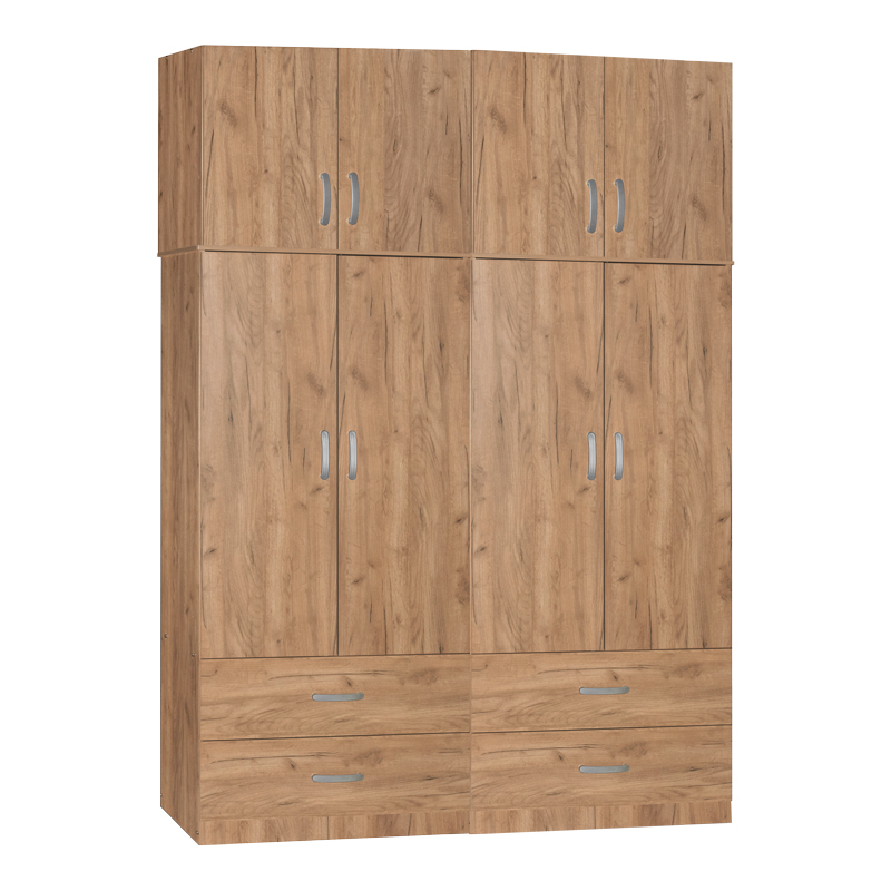 Ντουλάπα ρούχων τετράφυλλη με πατάρι Zelia B pakoworld με 4 συρτάρια χρώμα oak 158x42x240εκ 1