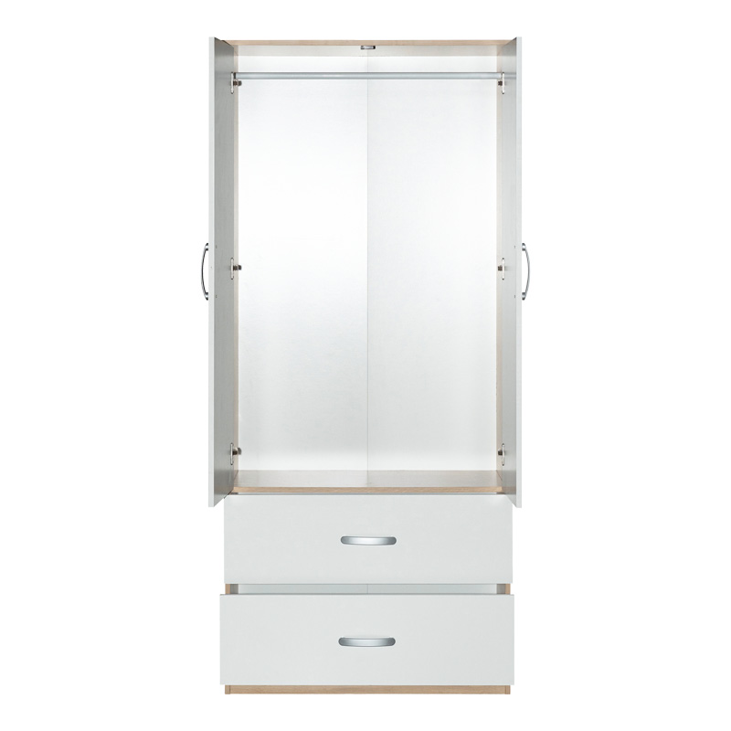 Ντουλάπα ρούχων δίφυλλη Zelia pakoworld με 2 συρτάρια σε λευκή με oak απόχρωση 79x42x180εκ 4