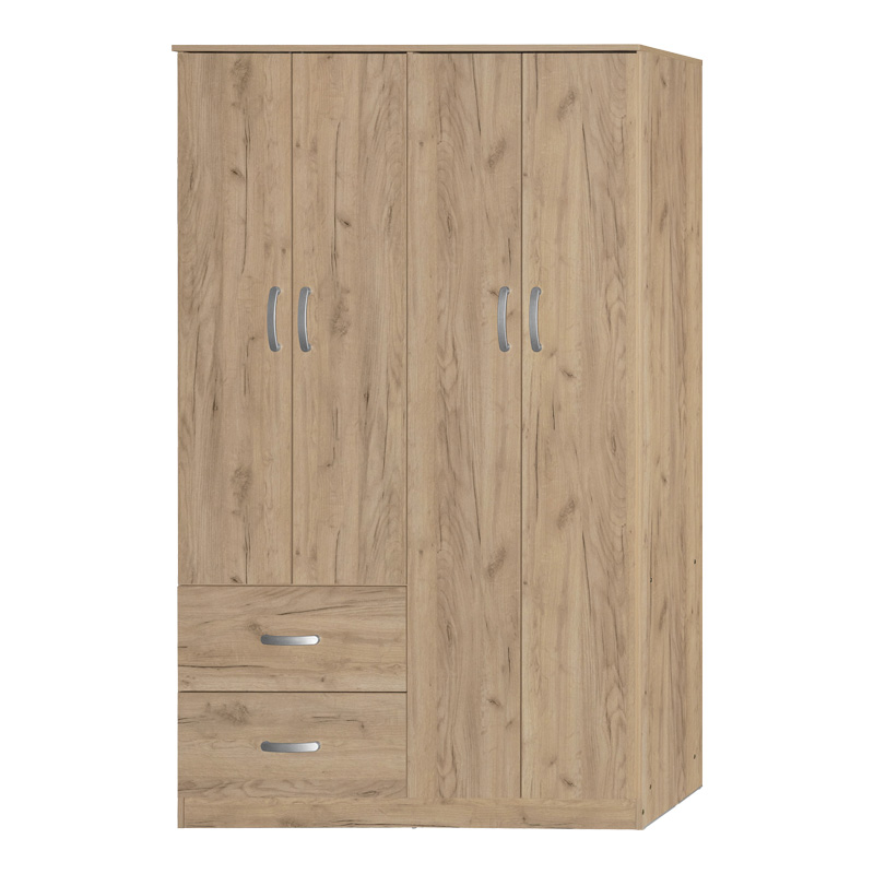 Ντουλάπα ρούχων τετράφυλλη Zelia pakoworld με 2 συρτάρια σε oak απόχρωση 120x42x180εκ 1