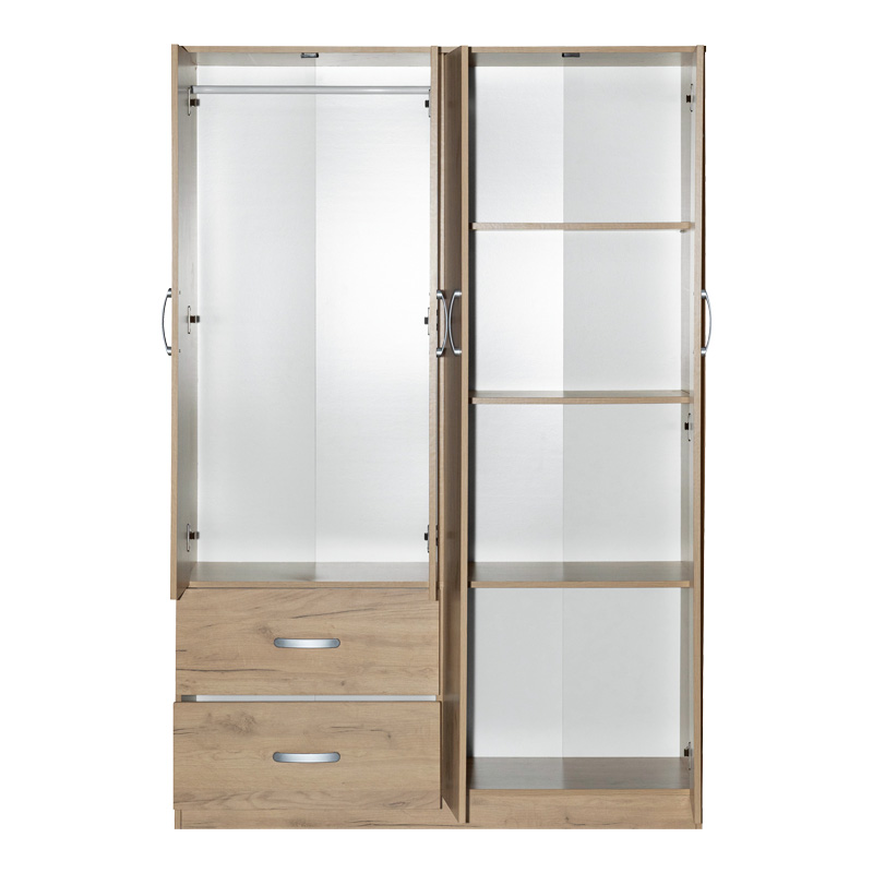 Ντουλάπα ρούχων τετράφυλλη Zelia pakoworld με 2 συρτάρια σε oak απόχρωση 120x42x180εκ 4