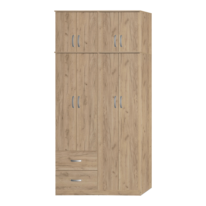Ντουλάπα ρούχων τετράφυλλη με πατάρι Zelia pakoworld με 2 συρτάρια σε oak απόχρωση 120x42x240εκ 1