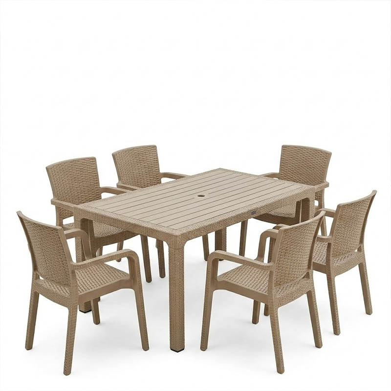Τραπεζαρία Explore-Halcyon pakoworld σετ 7τεμ PP cappuccino 150x90x73,5εκ 2