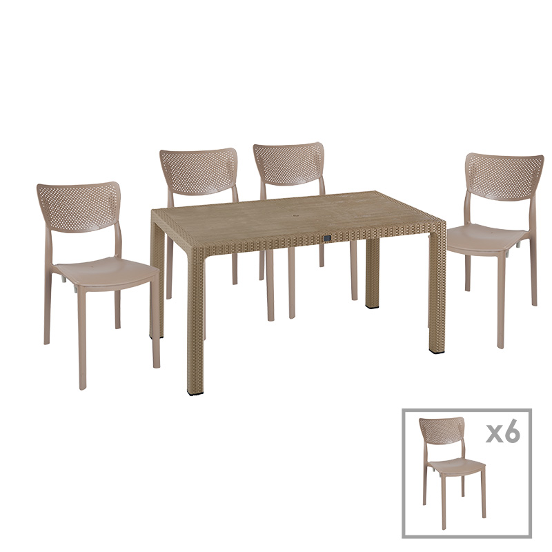 Τραπεζαρία Explore-Ignite pakoworld σετ 7τεμ PP cappuccino 150x90x73,5εκ. 1