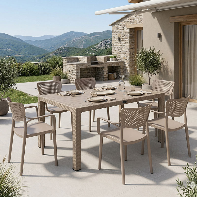 Τραπεζαρία Explore-Frontline pakoworld σετ 7τεμ PP cappuccino 150x90x73,5εκ. 1