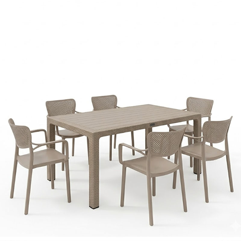 Τραπεζαρία Explore-Frontline pakoworld σετ 7τεμ PP cappuccino 150x90x73,5εκ. 2