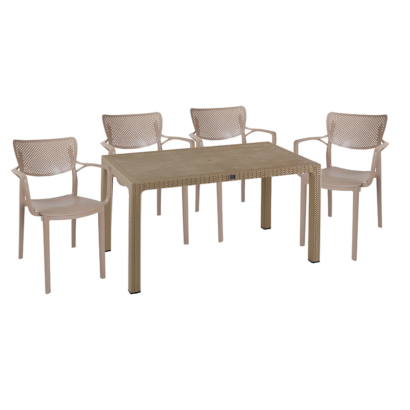 Τραπεζαρία Explore-Frontline pakoworld σετ 5τεμ PP cappuccino 150x90x73,5εκ. 1