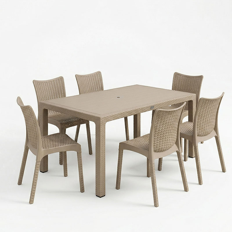 Τραπεζαρία Explore-Confident pakoworld σετ 7τεμ PP cappuccino 150x90x73,5εκ 2