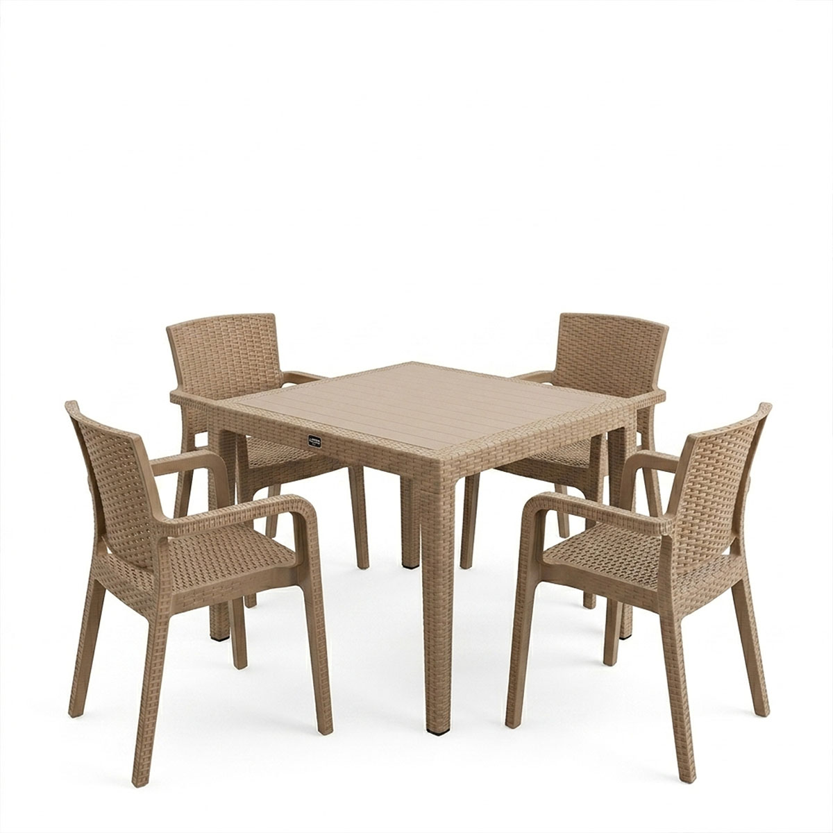Τραπεζαρία Explore-Halcyon pakoworld σετ 5τεμ PP cappuccino 90x90x73,5εκ 2