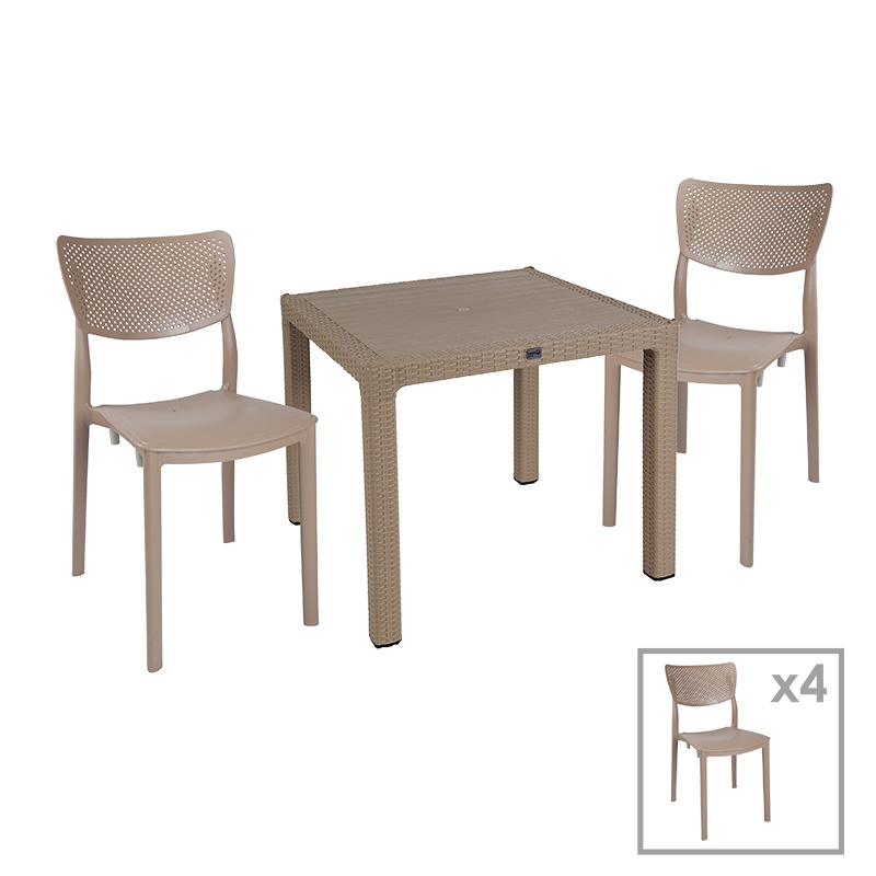 Τραπεζαρία Explore-Ignite pakoworld σετ 5τεμ PP cappuccino 90x90x73,5εκ 1