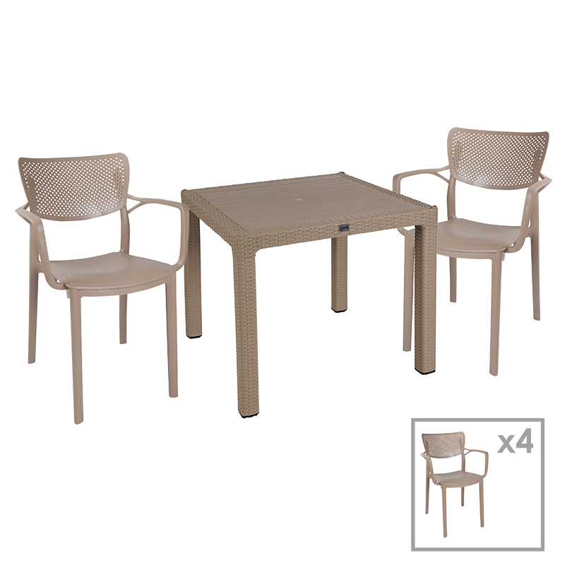 Τραπεζαρία Explore-Frontline pakoworld σετ 5τεμ PP cappuccino 90x90x73,5εκ 1