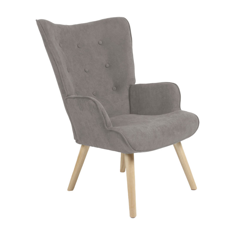 Πολυθρόνα Fluffy pakoworld ύφασμα γκρι-πόδι rubberwood φυσικό 75x69x96εκ 1