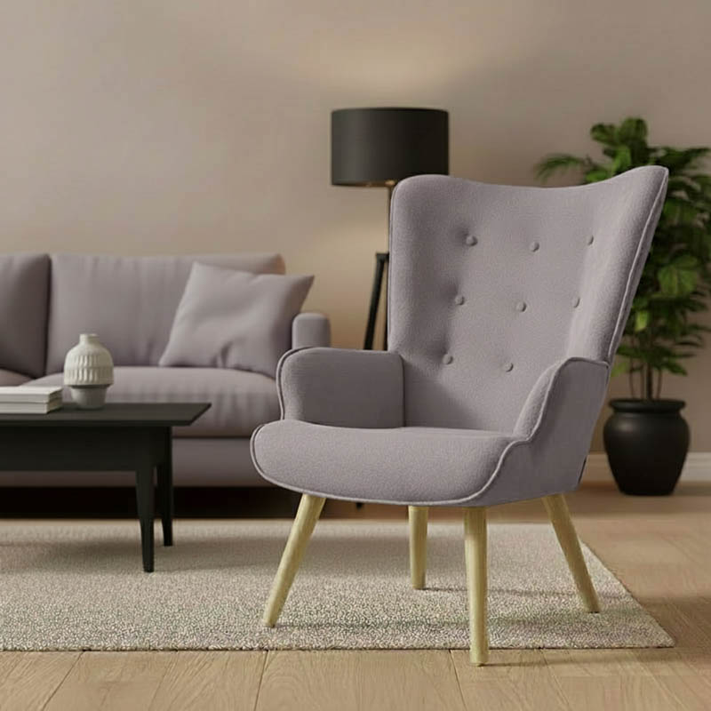 Πολυθρόνα Fluffy pakoworld ύφασμα γκρι-πόδι rubberwood φυσικό 75x69x96εκ 2