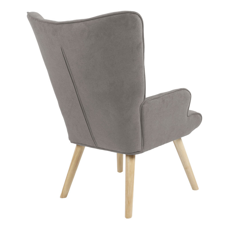 Πολυθρόνα Fluffy pakoworld ύφασμα γκρι-πόδι rubberwood φυσικό 75x69x96εκ 3