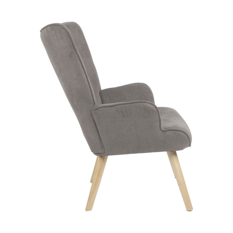 Πολυθρόνα Fluffy pakoworld ύφασμα γκρι-πόδι rubberwood φυσικό 75x69x96εκ 4