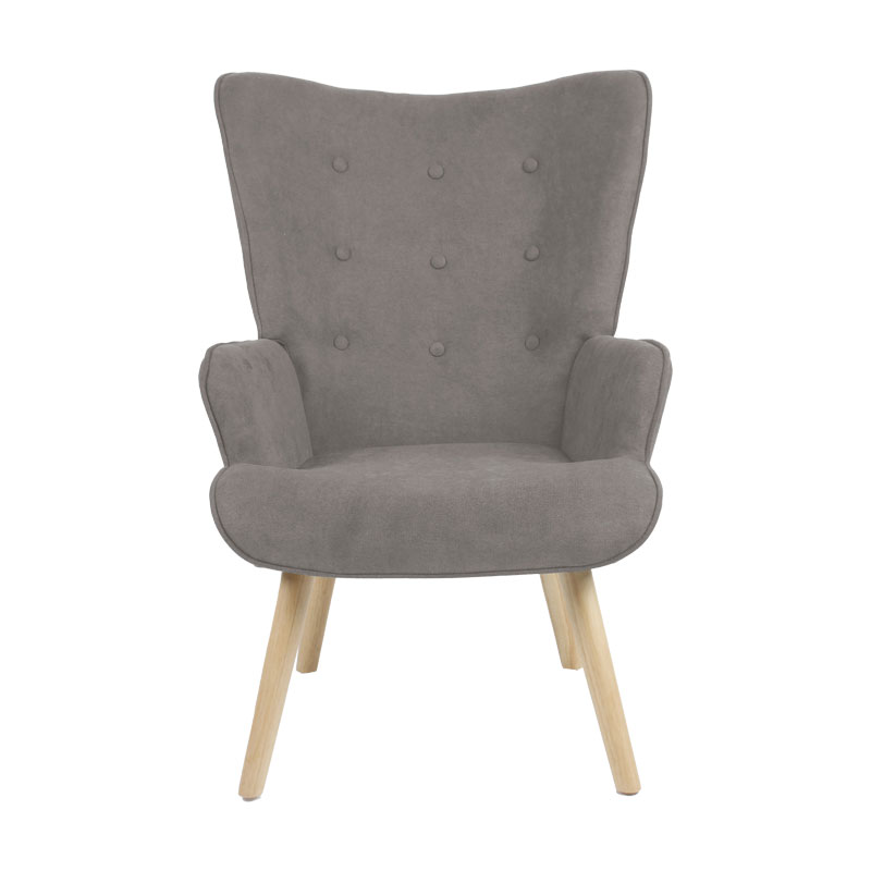 Πολυθρόνα Fluffy pakoworld ύφασμα γκρι-πόδι rubberwood φυσικό 75x69x96εκ 5