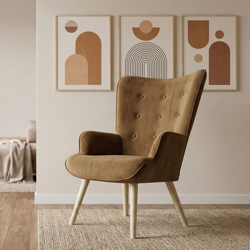 Πολυθρόνα Fluffy pakoworld βελούδο ταμπά-φυσικό πόδι 75x69x96εκ 2