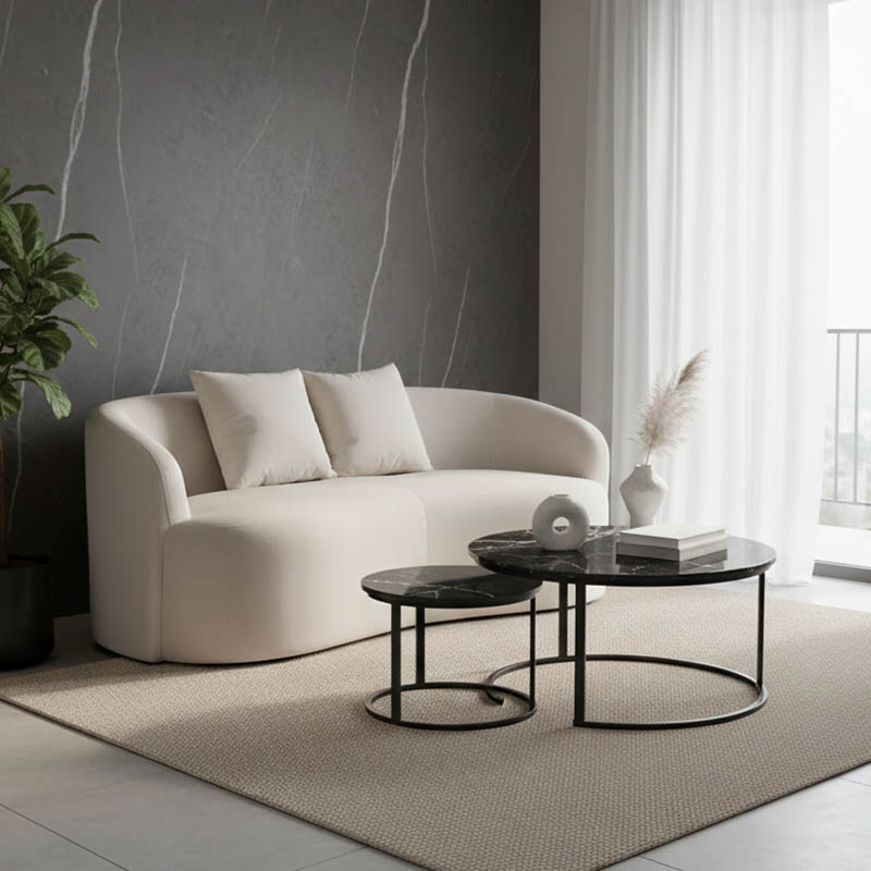 Καναπές 2θέσιος Raini pakoworld με μαξιλάρια κρεμ βελούδο 178x82x68εκ 1