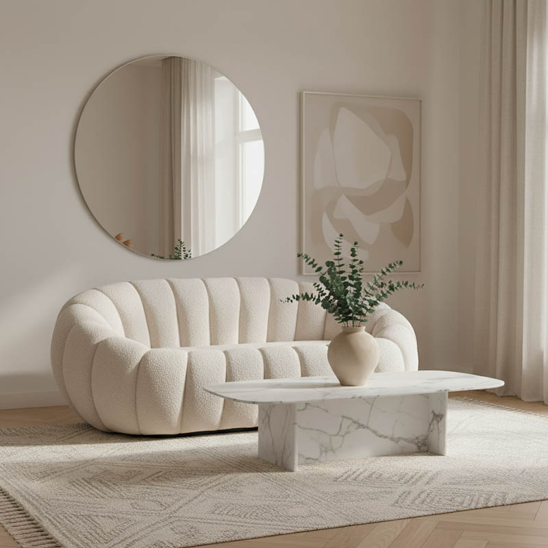 Καναπές 2θέσιος Yannick pakoworld μπουκλέ ύφασμα σε μπεζ απόχρωση 148x92x62εκ 1