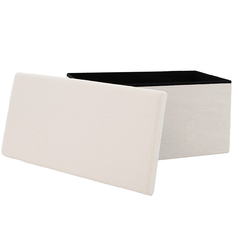 Σκαμπό-μπαούλο Forward pakoworld ύφασμα μπουκλέ ivory 76.5x38x37.5εκ 3