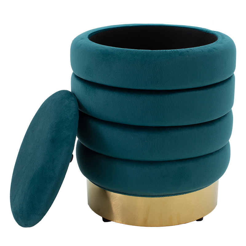 Σκαμπό-μπαούλο Dazzle pakoworld βελούδο πετρόλ-χρυσό Φ36x44εκ 2