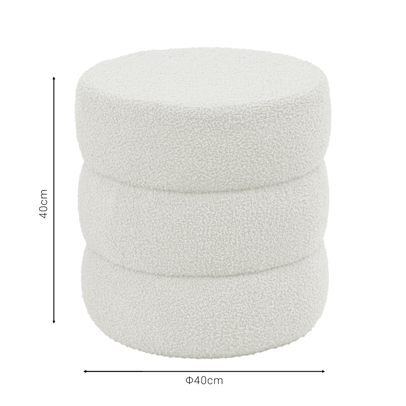 Σκαμπό-πουφ Kioto pakoworld μπουκλέ λευκό Φ40x40εκ 2