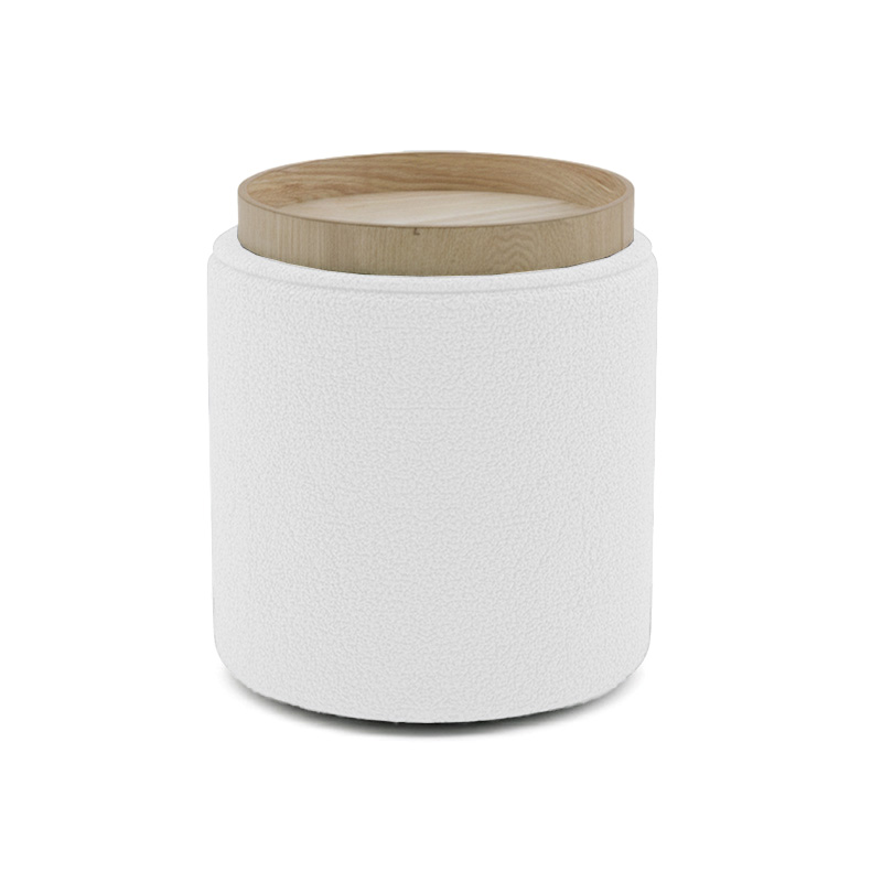 Σκαμπό-μπαούλο Batur pakoworld μπουκλέ ύφασμα σε λευκή απόχρωση Φ34x38εκ 2