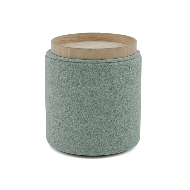 Σκαμπό-μπαούλο Batur pakoworld μπουκλέ ύφασμα σε χακί απόχρωση Φ34x38εκ 2