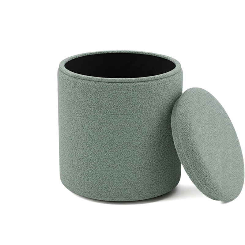 Σκαμπό-μπαούλο Batur pakoworld μπουκλέ ύφασμα σε χακί απόχρωση Φ34x38εκ 3