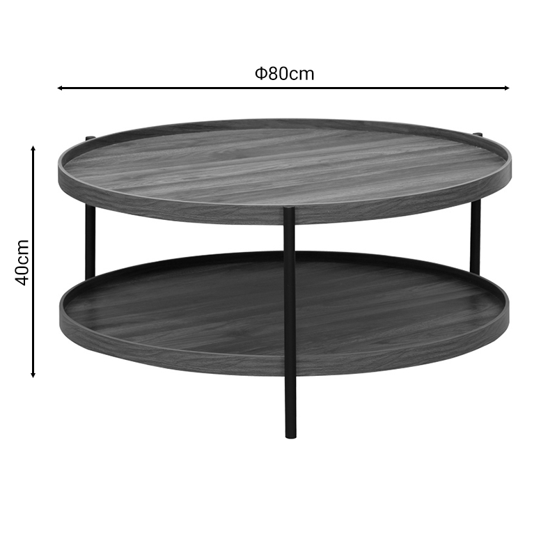 Τραπέζι σαλονιού Portogie pakoworld mdf καρυδί-μέταλλο μαύρο Φ80x40εκ 5