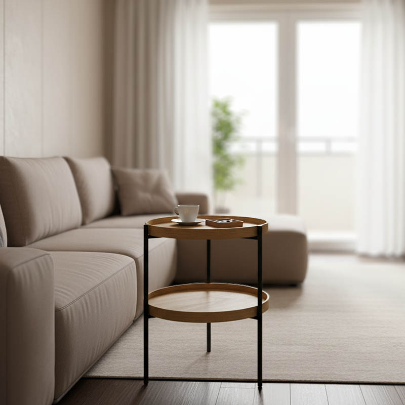 Βοηθητικό τραπέζι Portogie pakoworld mdf φυσικό-μέταλλο μαύρο Φ40x50εκ 1