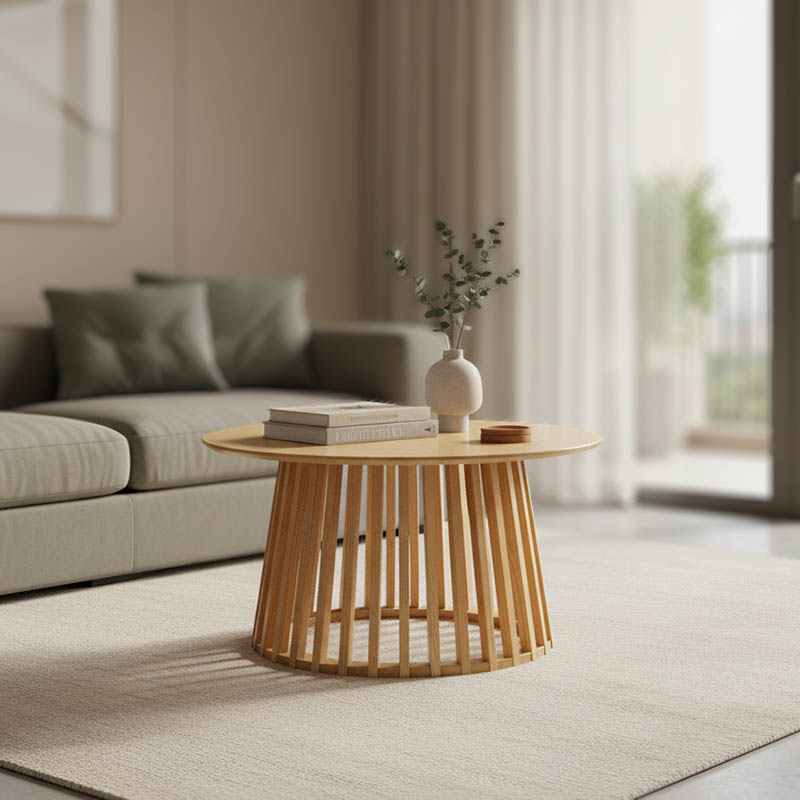 Τραπέζι σαλονιού Domonic pakoworld mdf/pw σε φυσική απόχρωση Φ80x45εκ 1