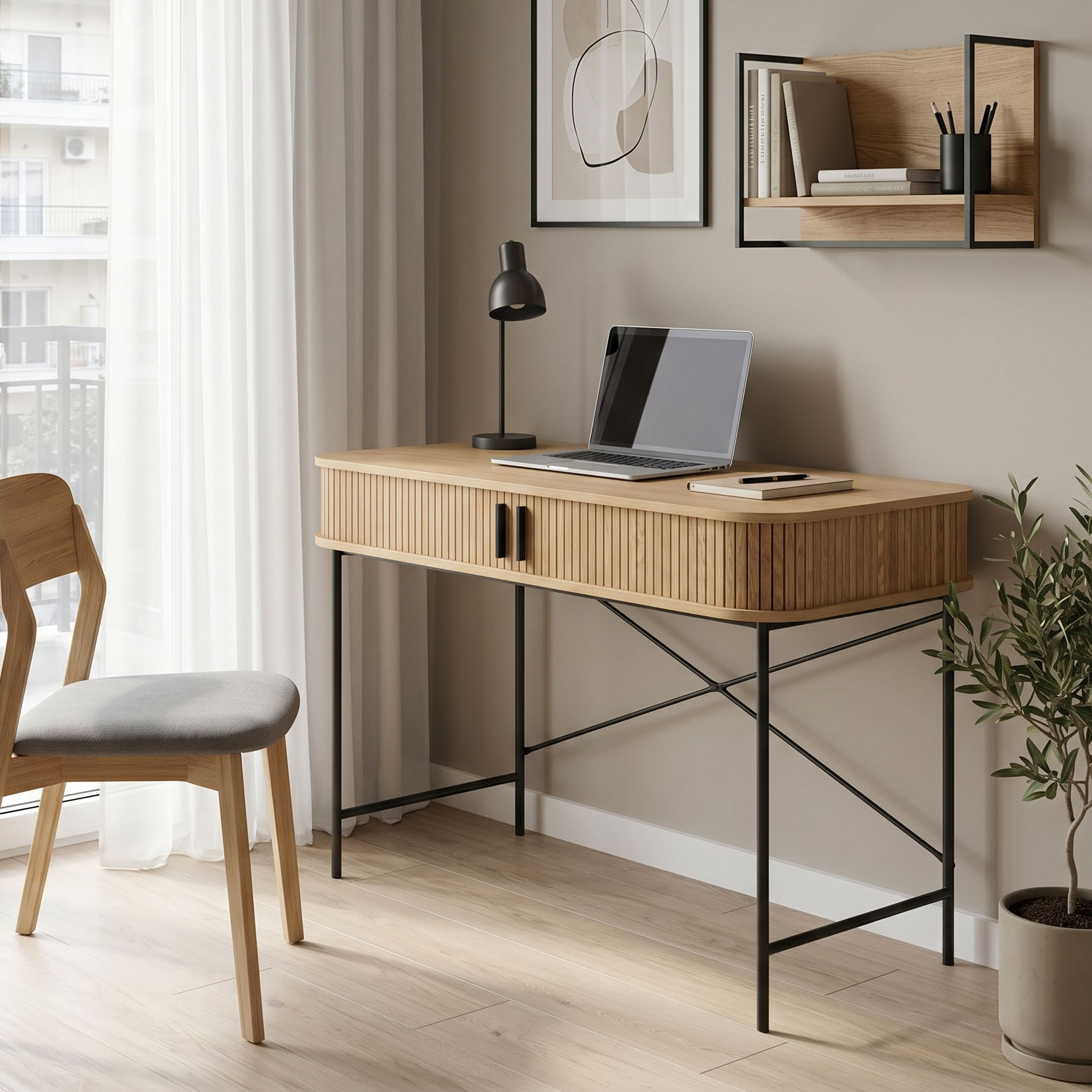 Γραφείο εργασίας Scandi pakoworld MDF/Metal σε φυσική απόχρωση με μεταλλικά μαύρα πόδια 120x60x76,5εκ 1