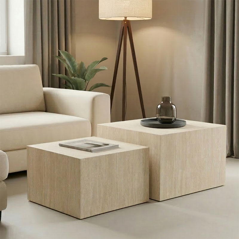 Βοηθητικά τραπέζια Coffina pakoworld σετ 2τεμ mdf σε όψη τραβερτίνας 1