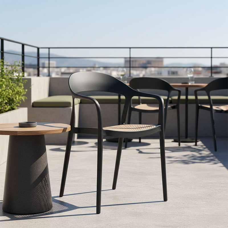 Πολυθρόνα Ember στοιβαζόμενη pakoworld με UV protection PP μπεζ-μαύρο 52.5x56.5x81εκ. 2