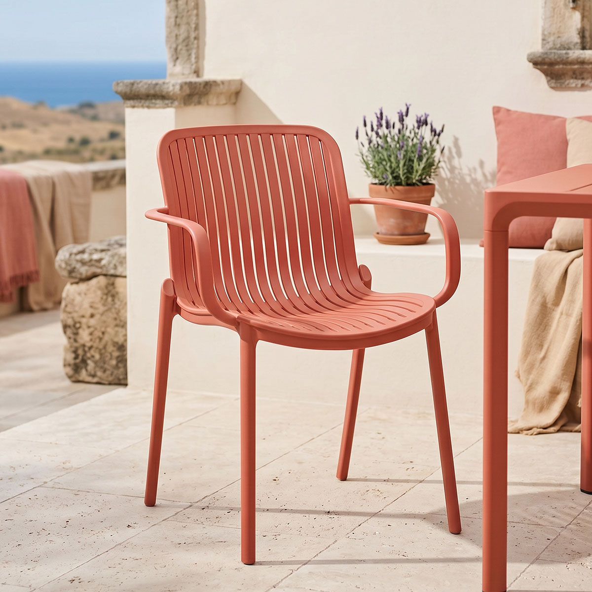 Πολυθρόνα Teragi στοιβαζόμενη pakoworld pp με UV protection terracotta 59x57x82εκ 1
