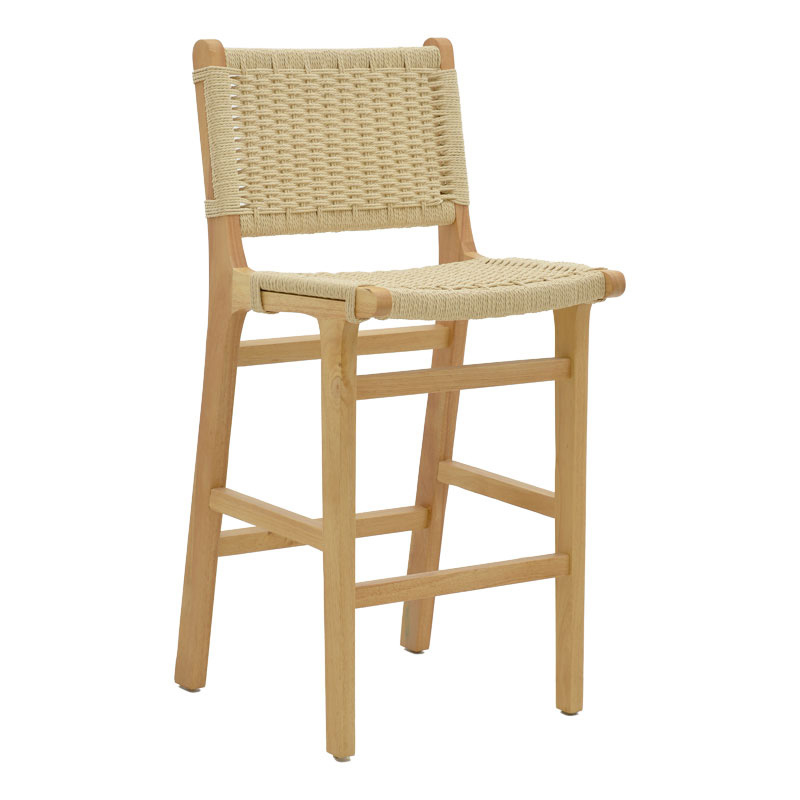 Σκαμπό μπαρ Julien pakoworld rubberwood φυσικό-έδρα φυσικό σχοινί 45x46x95εκ 1