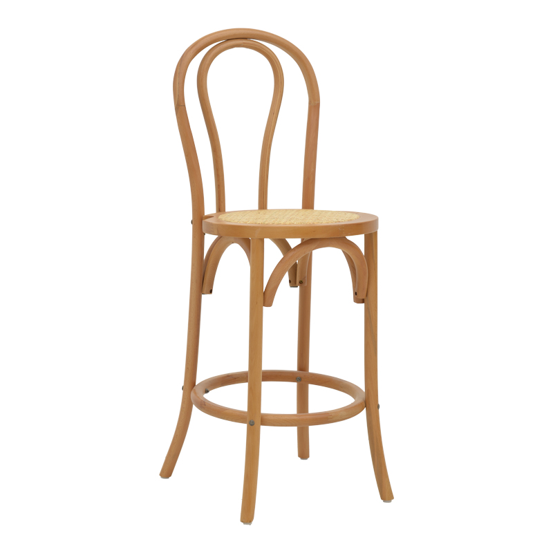 Σκαμπό μπαρ Thonet pakoworld φυσικό ξύλο οξιάς-έδρα φυσικό rattan 41x50x105εκ 1