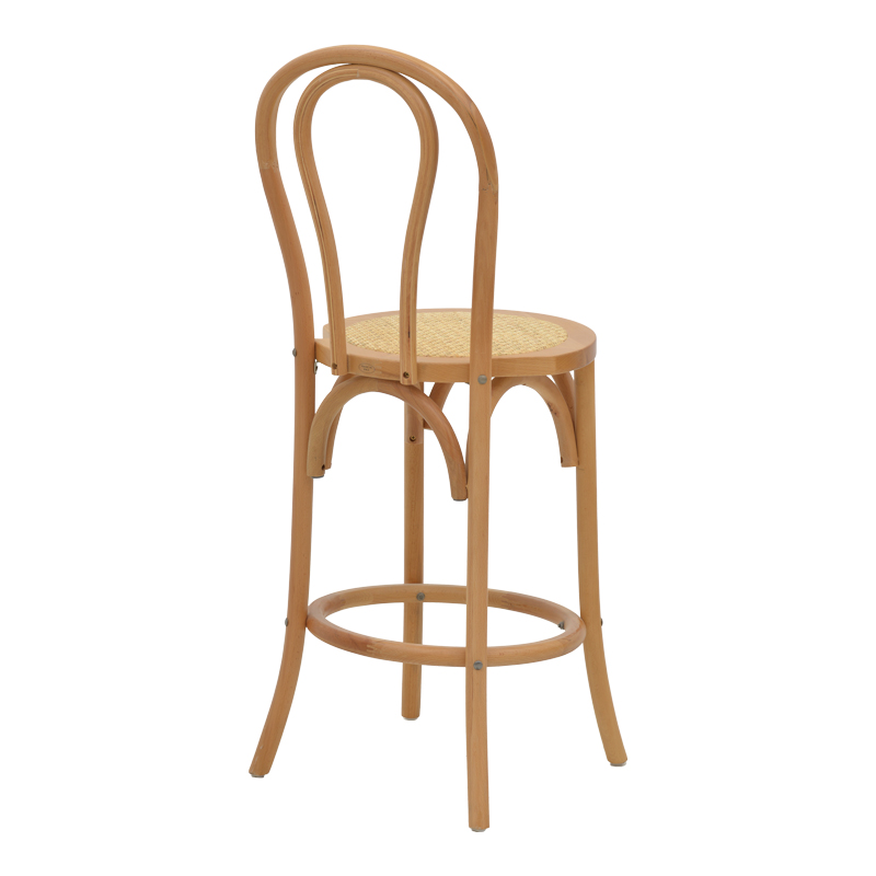 Σκαμπό μπαρ Thonet pakoworld φυσικό ξύλο οξιάς-έδρα φυσικό rattan 41x50x105εκ 2