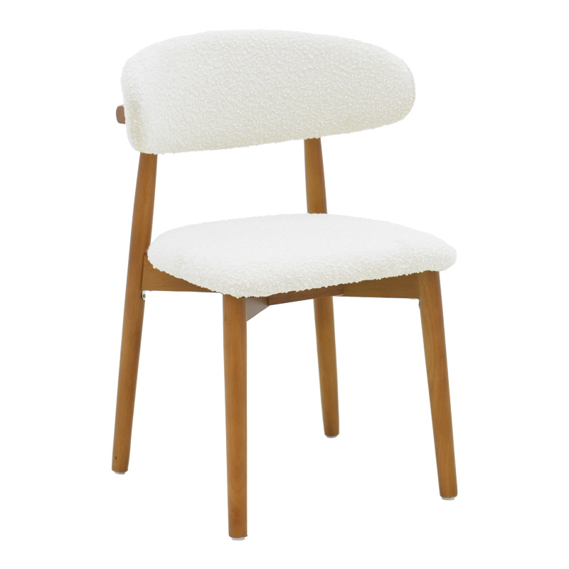 Καρέκλα Ubene pakoworld rubberwood σε καρυδί-μπουκλέ ύφασμα σε λευκή απόχρωση 51x56x79εκ 1