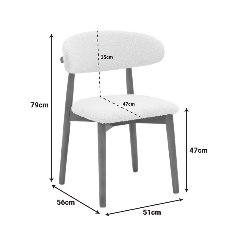 Καρέκλα Ubene pakoworld rubberwood σε καρυδί-μπουκλέ ύφασμα σε λευκή απόχρωση 51x56x79εκ 8