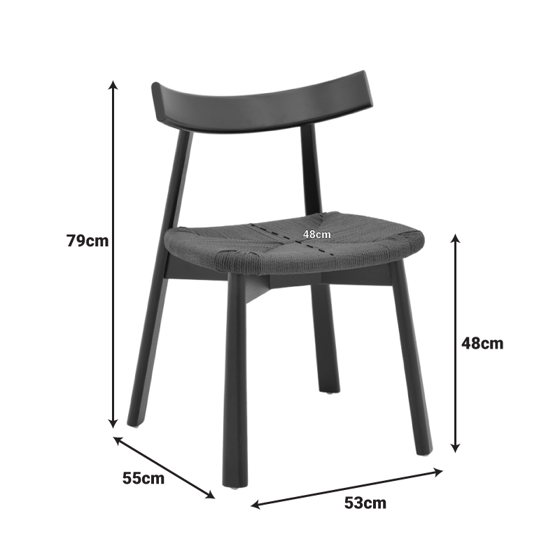 Καρέκλα Clareta pakoworld rubberwood-σχοινί σε μαύρη απόχρωση 53x55x79εκ 2