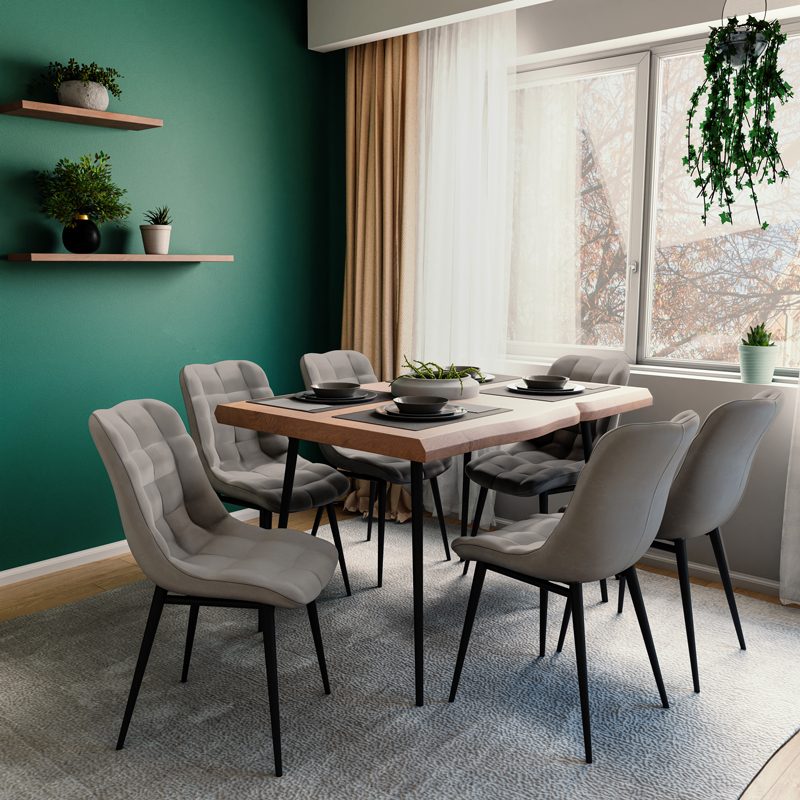 Καρέκλα Vittorio pakoworld ανθρακί βελούδο-πόδι μαύρο μέταλλο 46x62x80εκ 2