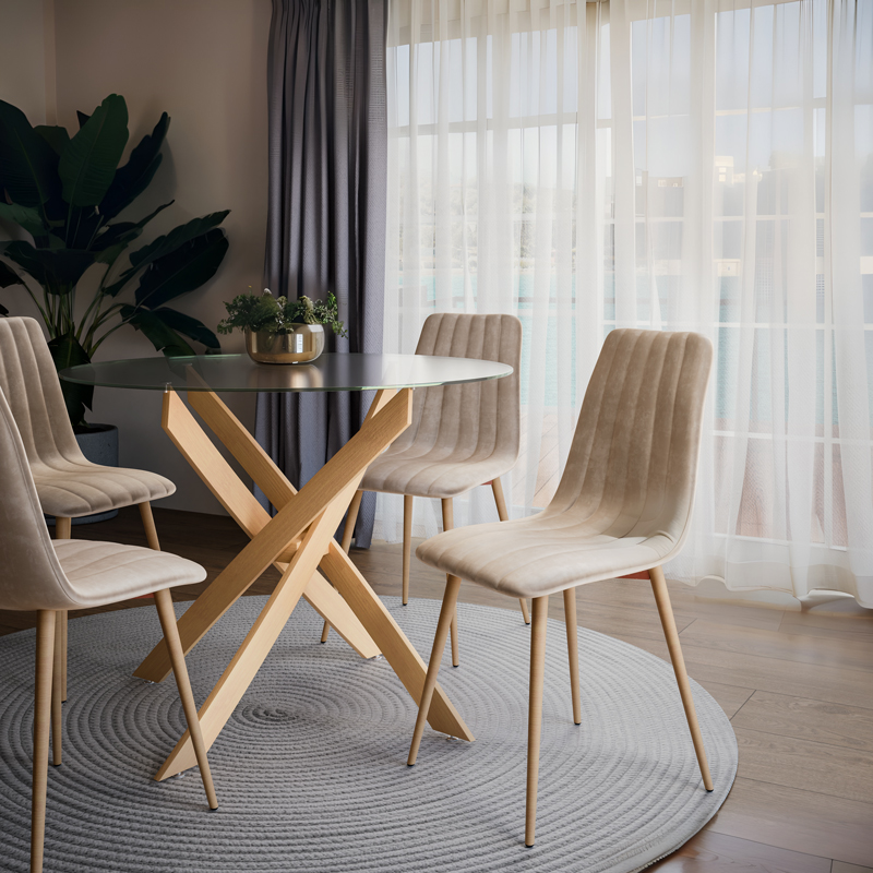 Καρέκλα Noor pakoworld γκρι βελούδο-πόδι φυσικό μέταλλο 44x55x86εκ 2