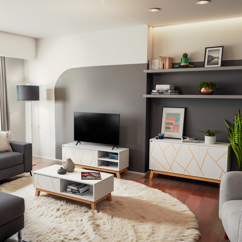 Μπουφές Aria pakoworld λευκό-φυσικό 120x35x67 εκ 2