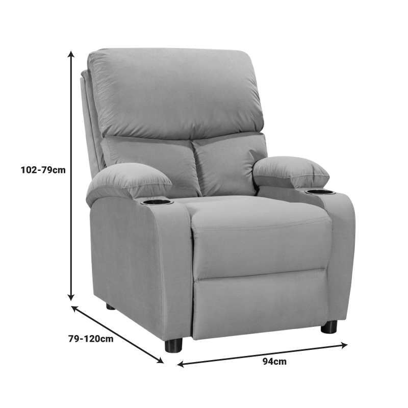 Πολυθρόνα relax με ποτηροθήκη Gartia pakoworld βελούδο σε γκρι απόχρωση 79x94x102εκ 6