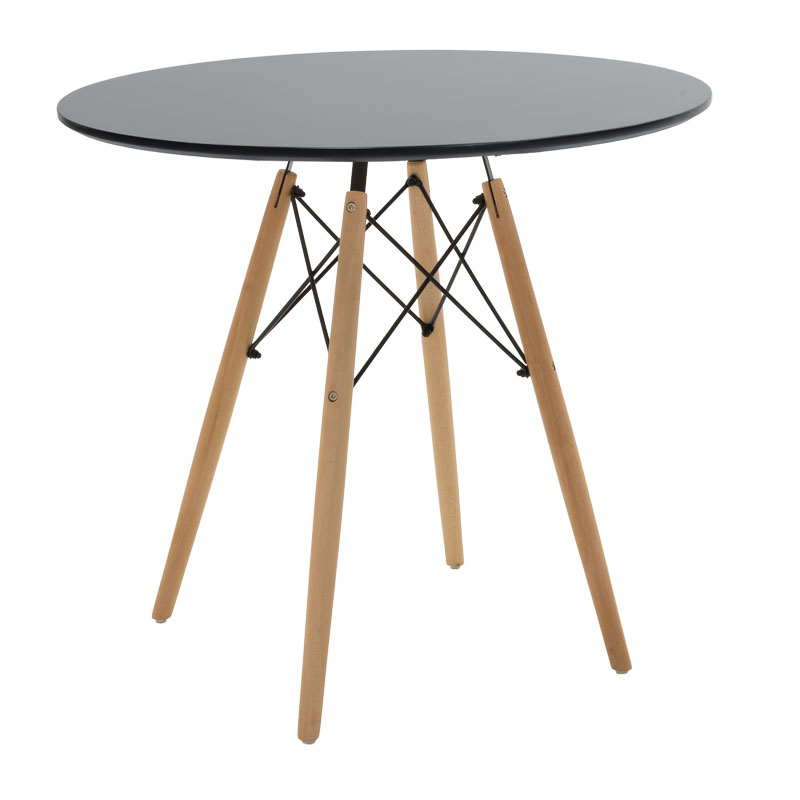Τραπέζι Julita pakoworld MDF μαύρο-πόδια φυσικό Φ80x73εκ 1