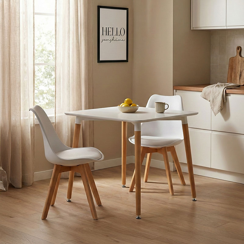 Τραπέζι Natali pakoworld MDF λευκό-πόδια φυσικό 80x80x76εκ 2