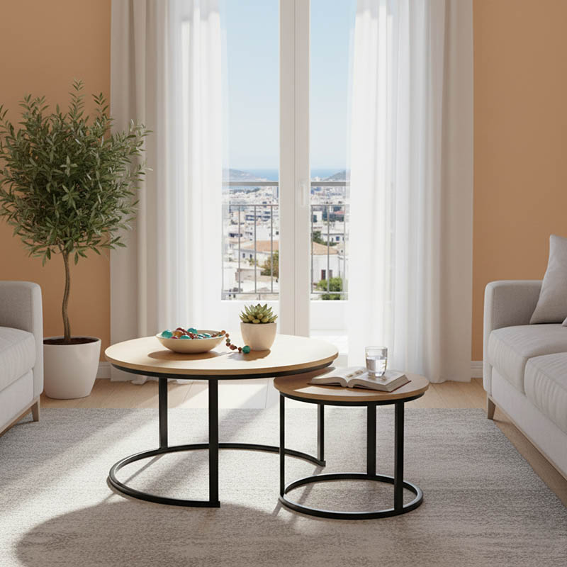 Τραπέζια σαλονιού Solme I pakoworld 2τεμ σε oak απόχρωση με μαύρα μεταλλικά πόδια 1