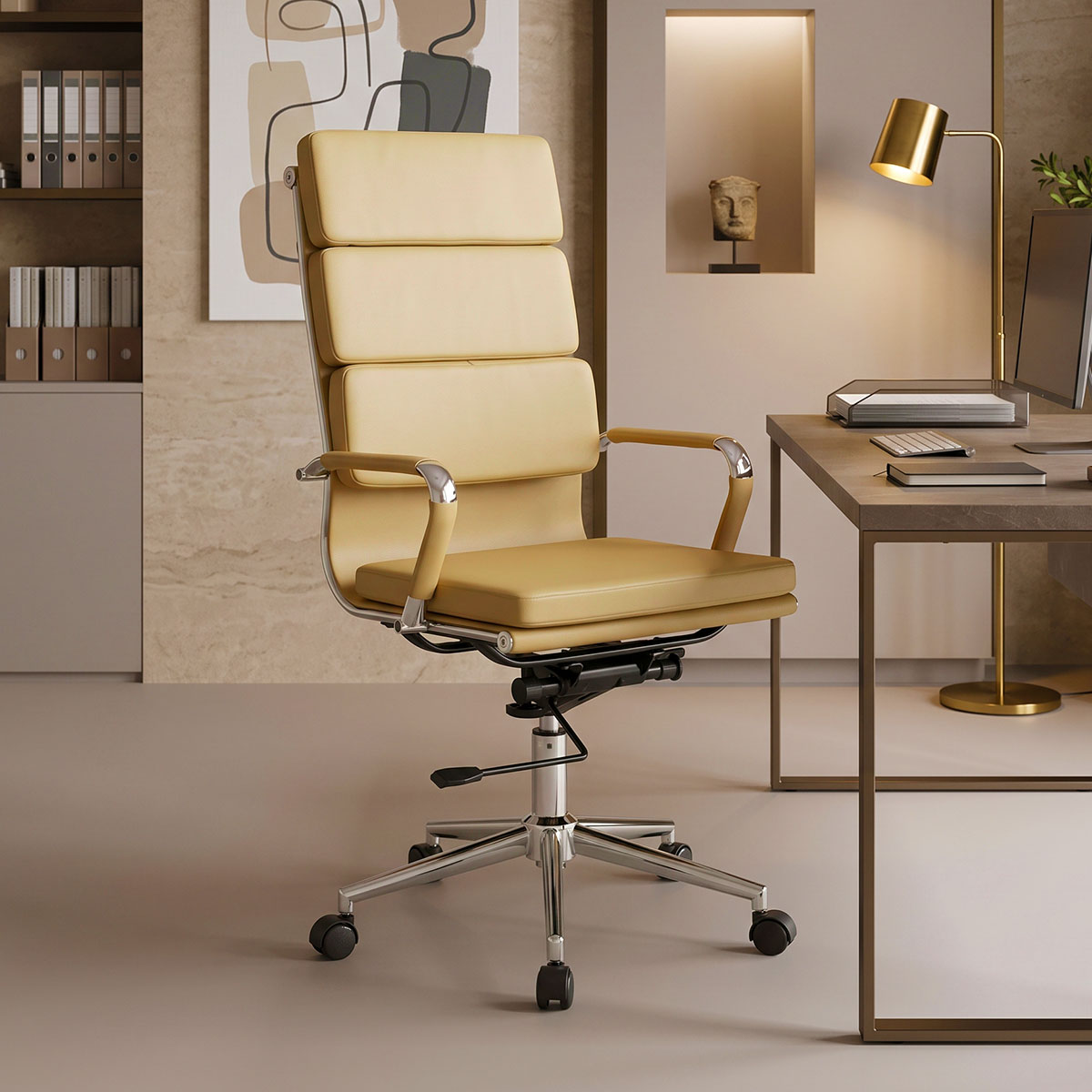 Καρέκλα γραφείου διευθυντή Tokyo pakoworld μπεζ pu 55.5x52x108εκ 1