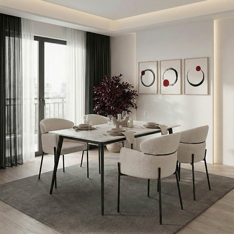 Τραπέζι Gustas pakoworld λευκό μαρμάρου sintered stone-μαύρο μέταλλο 160x80x75εκ 2